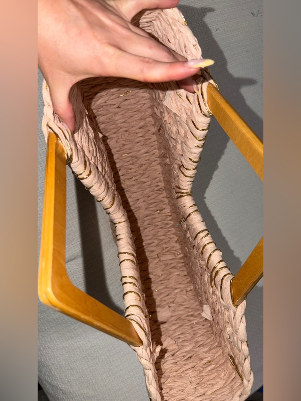 Woven Half-Moon Handbag with Gold - Blush - Picture 3 of 3